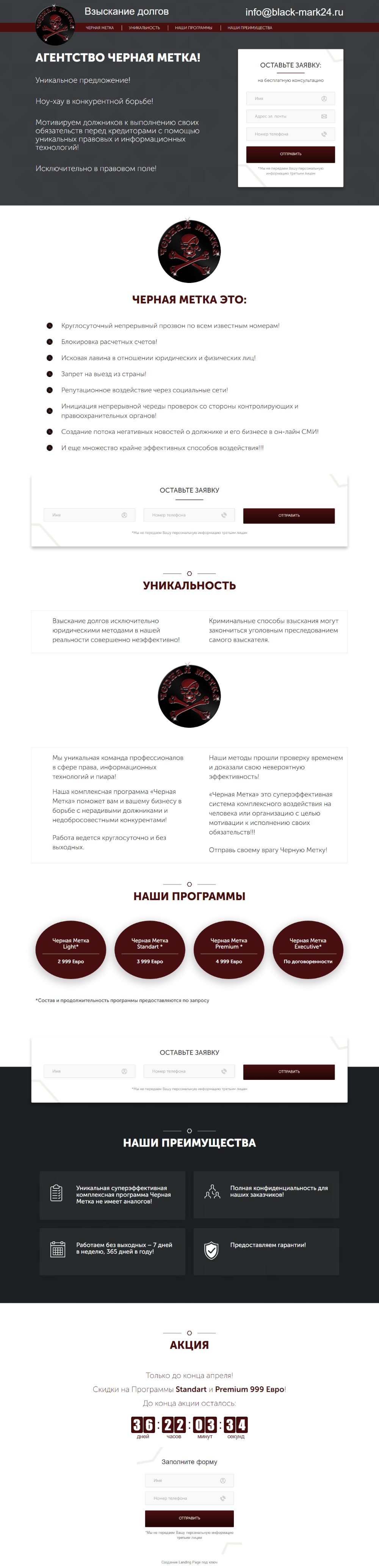 Створення лендінгу для агентства по стягненню боргів «Чорна мітка»