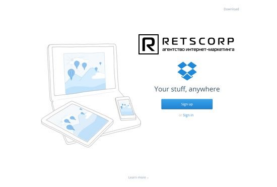 Минималистичный лендинг Dropbox