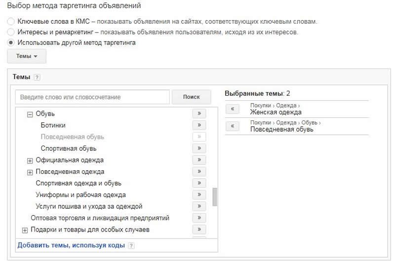Метод таргетинга по темам Метод таргетинга по темам