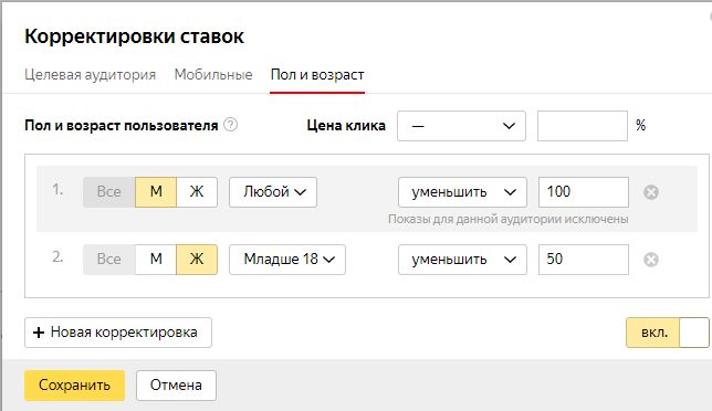 Корректировка ставок Корректировка ставок