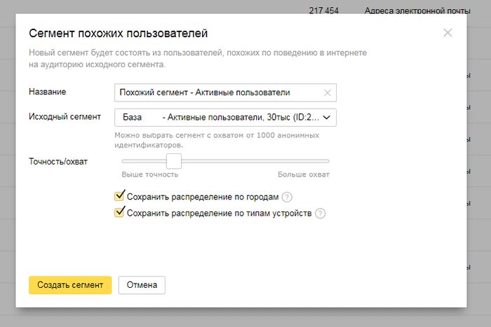 Сегменты Look-A-Like Сегменты Look-A-Like
