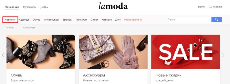 Пример выделения раздела новинок на сайте
