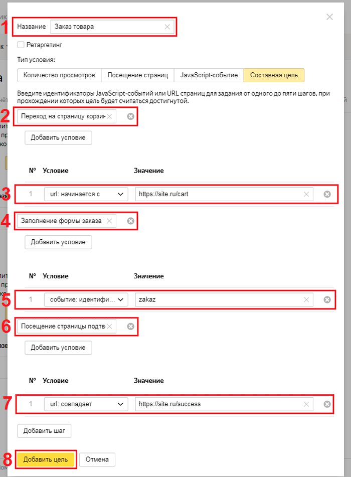 Заполненная форма для цели типа Составная цель Заполненная форма для цели типа Составная цель