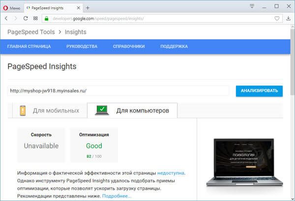 Проверяем скорость загрузки сайта на конструкторе InSales