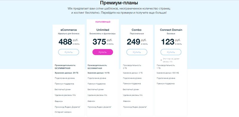 тарифы WIX тарифы WIX