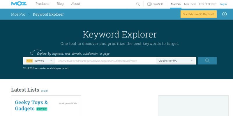 Планировщик Keyword Explorer от Moz