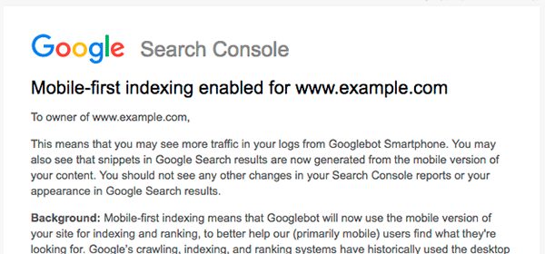 Сообщение о том что сайт перешел на Mobile-first index Сообщение о том что сайт перешел на Mobile-first index