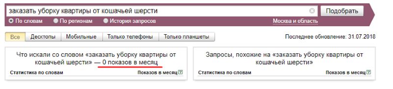 Определение нулевых запросов в Яндекс.Вордстате