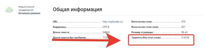 анализ тошноты текста на главной