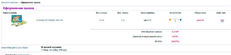 Корзина с товаром на сайте Корзина с товаром на сайте